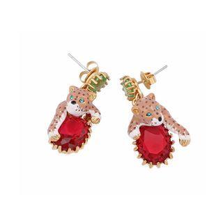 Fashion And Elegant Plated Gold Enamel Cheetah Stud Earrings With Cubic Zirconia Golden - One Size