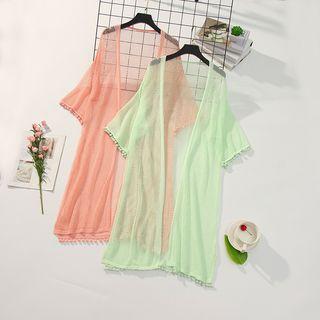 Open Front Pom Pom Long Cardigan