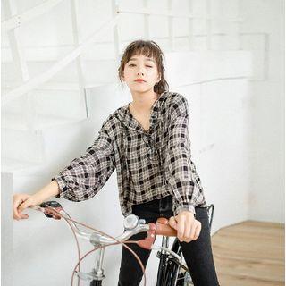 Plaid Hooded Shirt Black - One Size