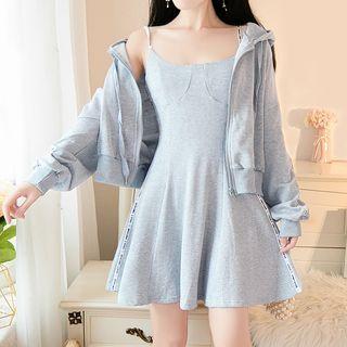 Set: Zip Hoodie + Spaghetti Strap Mini A-line Dress