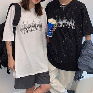 Couple Matching Lettering Print Oversized Tee