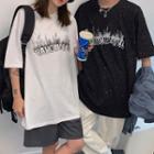 Couple Matching Lettering Print Oversized Tee