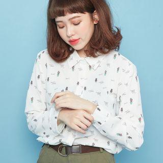 Cactus Print Shirt Off-white - One Size
