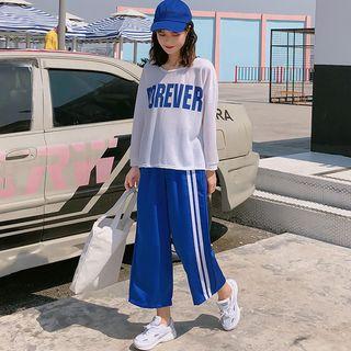 Lettering Long-sleeve T-shirt / Contrast Trim Sweatpants