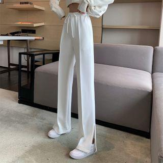 High-waist Slit Straight-leg Sweatpants White - One Size