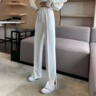 High-waist Slit Straight-leg Sweatpants White - One Size