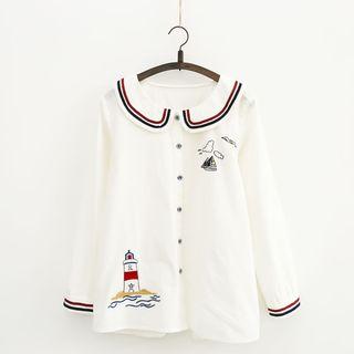 Embroidered Round-collar Shirt