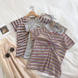 Color-block Striped Halter Knit Top