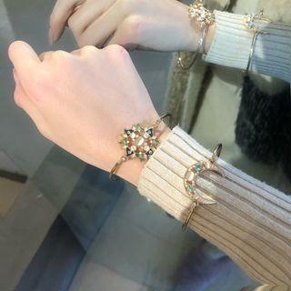 Sun / Moon / Star Faux Cat Eye Stone Alloy Open Bangle / Set