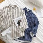 Color-block Striped Fleece Long-sleeve Shirt