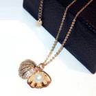 Shell Rhinestone Faux Pearl Pendant Alloy Necklace