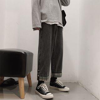 Plaid Lining Loose Fit Jeans