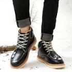Faux Leather Platform Fleece-lined Ankle Boots