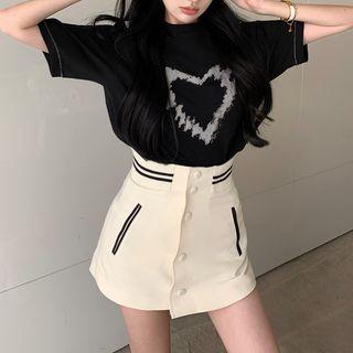 Short-sleeve Heart Print T-shirt / Mini Skort