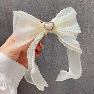 Bow Heart Faux Pearl Hair Clip