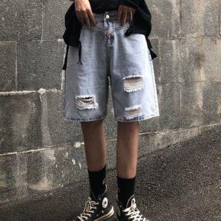Couple Matching Ripped Wide-leg Denim Shorts