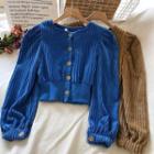 Short Puff Sleeve Corduroy Shirt Top