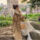 Faux Fur Trim Double-breasted Trench Coat