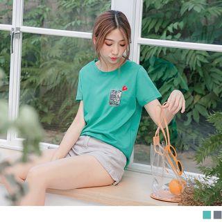 Sequined Heart Embroidered Short-sleeve T-shirt