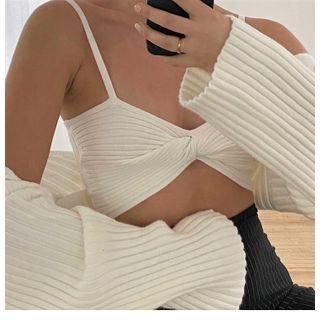 Set: Cropped Camisole Top + Knit Shrug