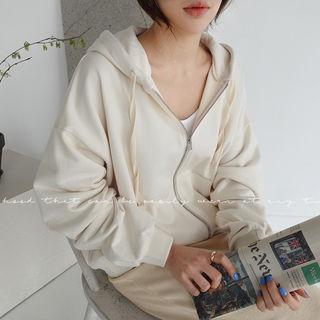Kangaroo-pocket Zip Hoodie Cream - One Size