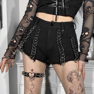 Fray Hem Chain Strap High Waist Shorts