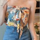 Strapless Floral Print Tie-front Camisole Top Camisole Top - Almond - One Size
