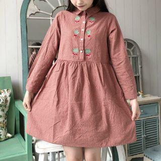 Cactus Embroidered Plaid Shirtdress