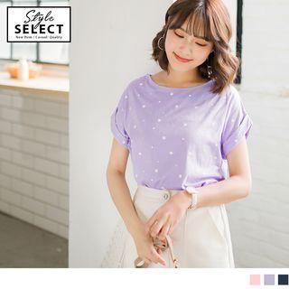 Fold-up Sleeve Star Print Top