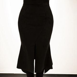 Ruffled Slit-hem Midi Skirt