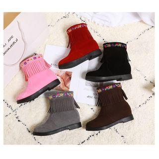 Fringed Floral Embroidered Short Boots