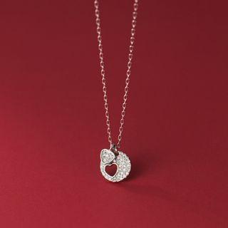Heart Rhinestone Pendant Sterling Silver Necklace S925 Silver Necklace - Silver - One Size
