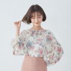 Set: Flower Print Blouse + Camisole Top 01 - Almond - One Size