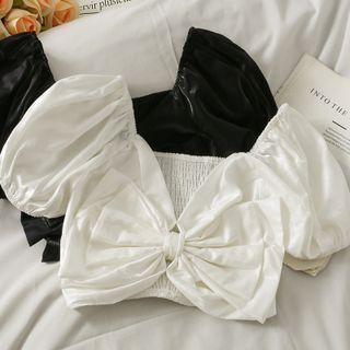 Boatneck Ribbon-accent Crop Top