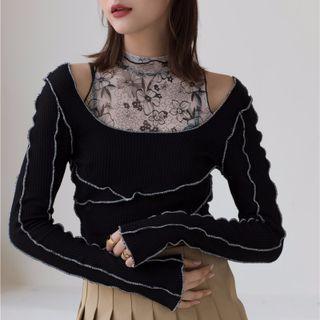 Set: Floral Print Tank Top + Long-sleeve Paneled T-shirt