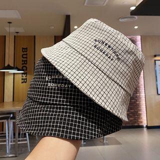 Letter Embroidered Checked Bucket Hat