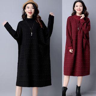 Textured Long-sleeve Midi Dress