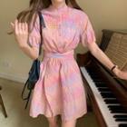 Short-sleeve Iridescent A-line Dress Pink - One Size