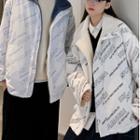 Couple Matching Lettering Fleece-lined Zip-up Jacket
