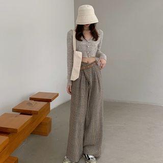 Crop Knit Top / Plaid Wide Leg Pants