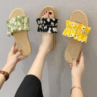 Floral Frill Trim Slide Sandals