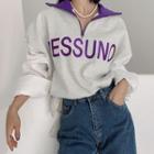 Long-sleeve Panel Lapel Lettering Embroidered Sweatshirt