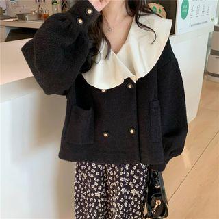 Collar Double-breasted Jacket / Floral Midi A-line Skirt
