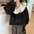 Collar Double-breasted Jacket / Floral Midi A-line Skirt