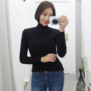 Colored High-neck Slim Rib-knit Top