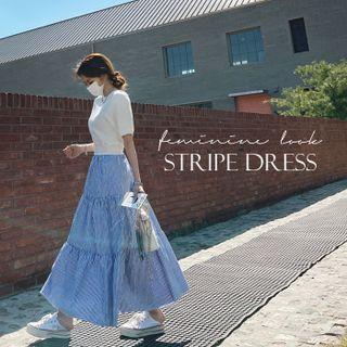 Tiered Stipe-panel Maxi T-shirt Dress