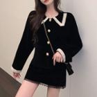 Long-sleeve Collared Top / Mini Skirt