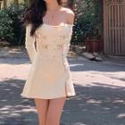 Off-shoulder Buckled Crop Blouse / Pencil Skirt