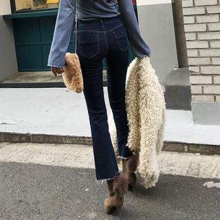 Fray-hem Brushed-fleece Lined Semi Boot-cut Jeans