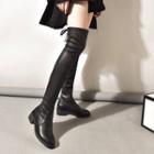 Ribbon Chunky-heel Over-the-knee Boots
